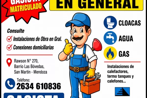 Gasista Matriculado, plomero, GASTÓN