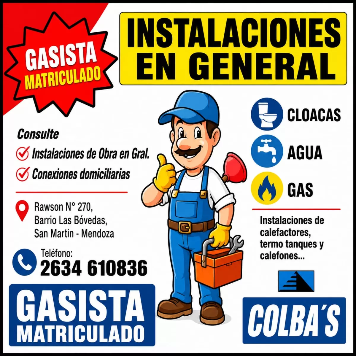 Gasista Matriculado, plomero, GASTÓN
